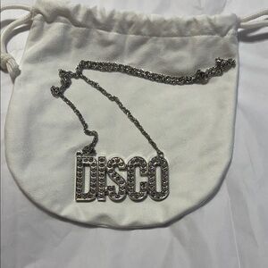 Silvertone Disco Pendant Necklace, nwot